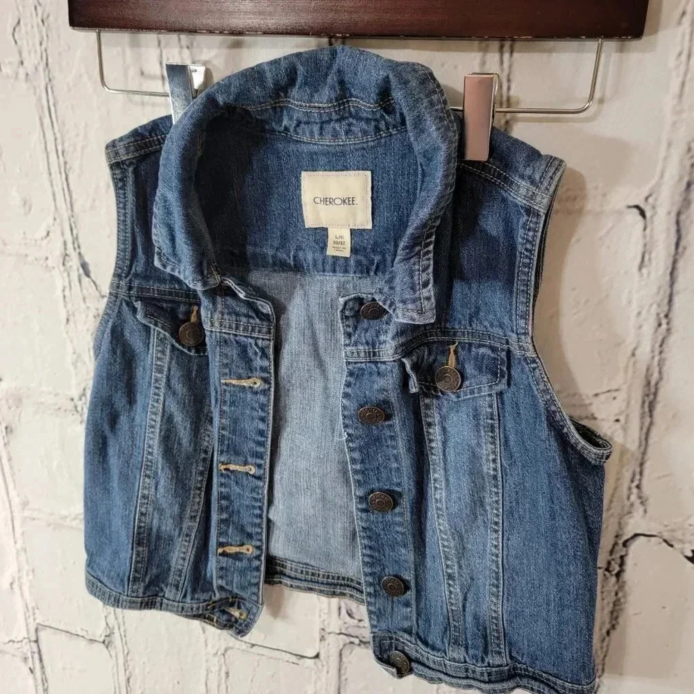 Two Girls Vests‎ Grey Utility & Denim Vest Layering Spring Summer Fall Big 10/12